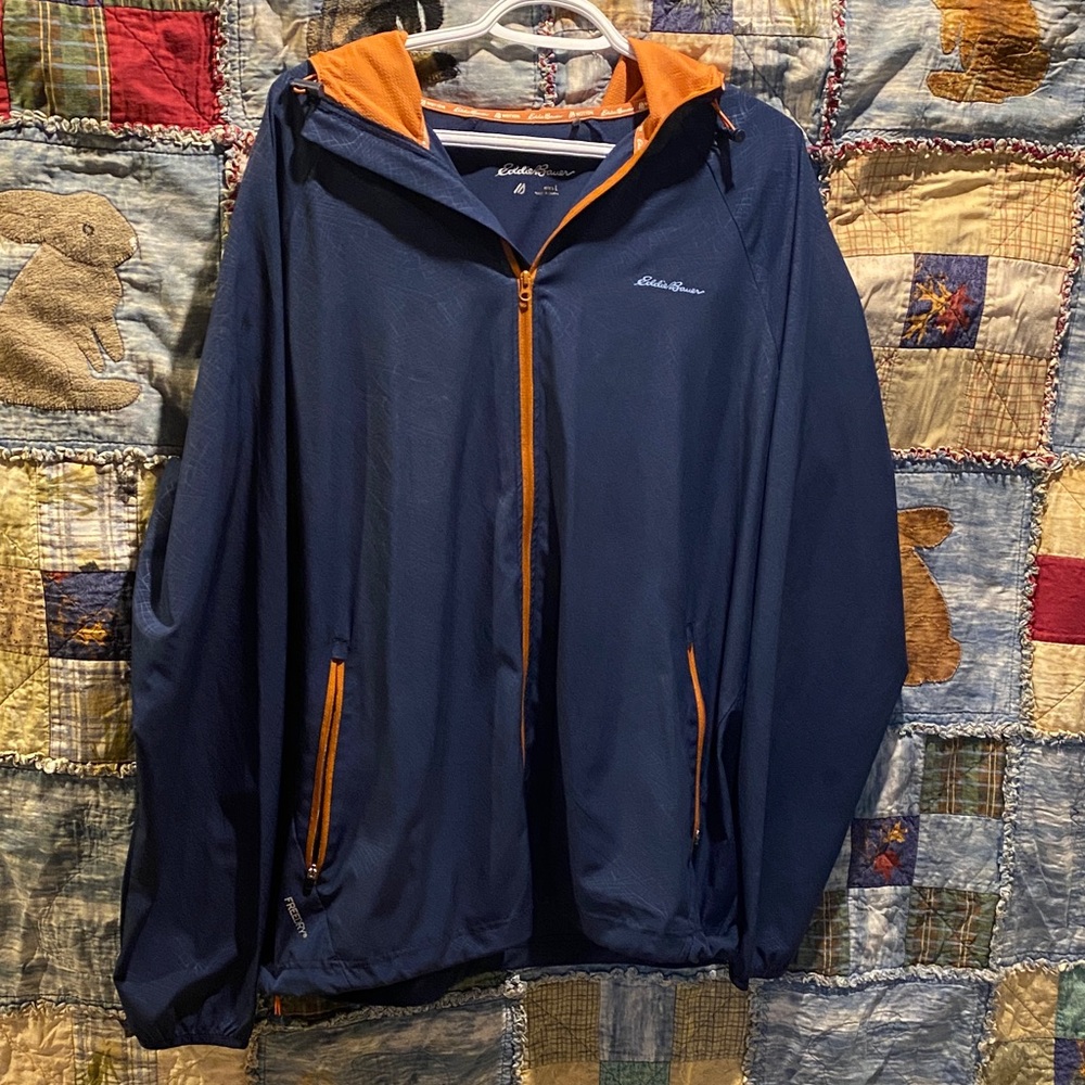 Eddie Bauer Men's Navy Windbreaker with Orange Trim